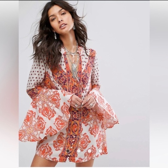 Free People Tunic Dress Women Small Magic Mystery Boho Flare Sleeve B15 - Picture 1 of 11